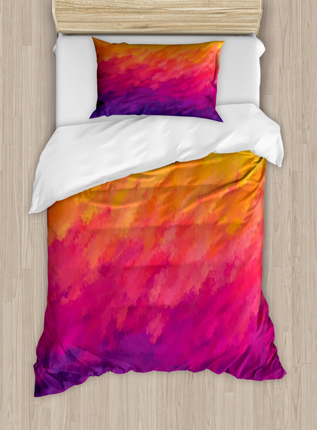 Abstract Duvet Cover Set Twin Size, Watercolor Style Ombre Effect Hand