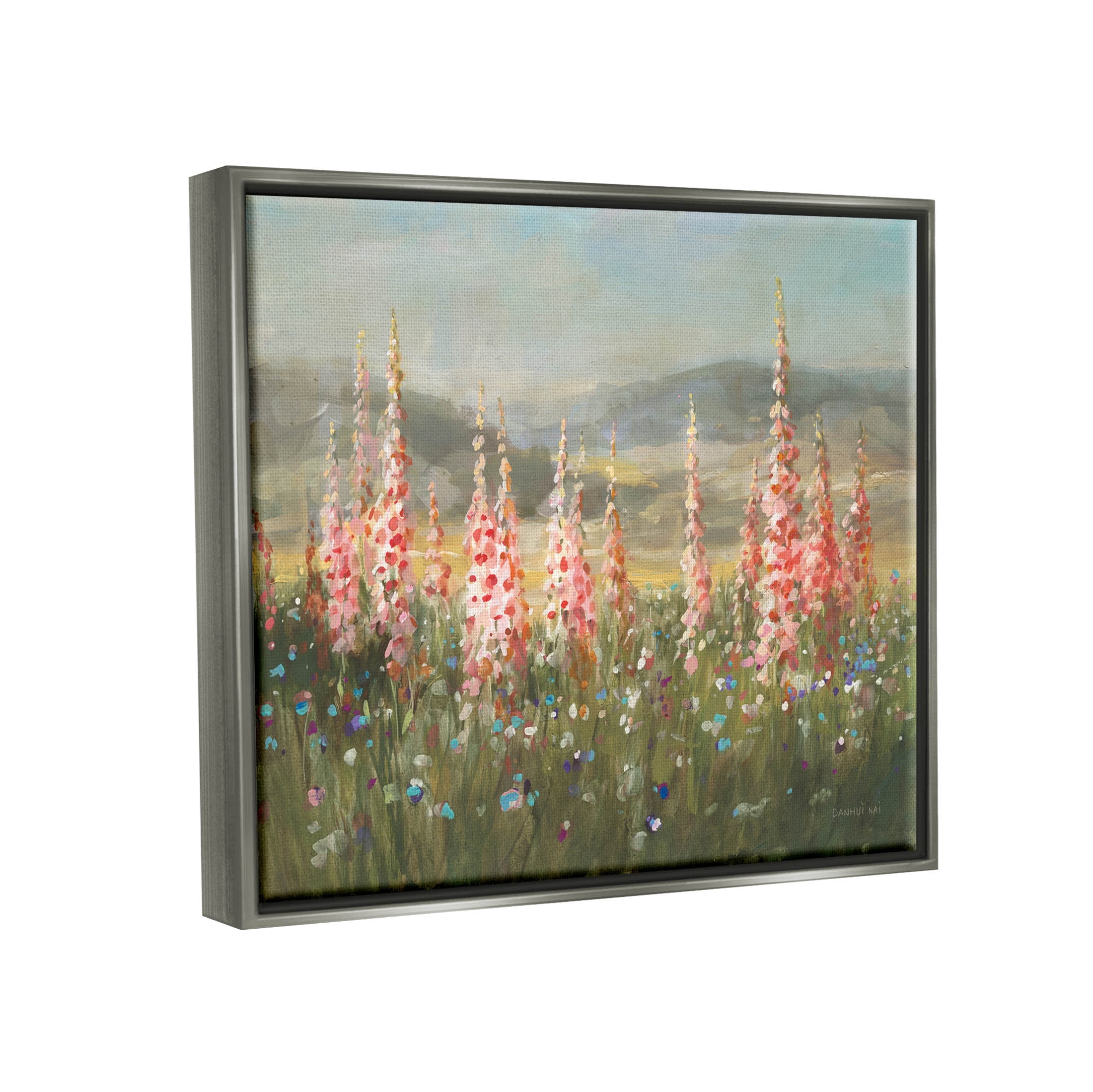 Stupell Industries Flower Blossoms Vast Rural Meadow Painting Luster Gray Floating Framed Canvas Print Wall Art, Design by Danhui Nai