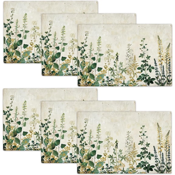 Floral Placemats Set of 6, Washable 12x18 in. Vintage Table Mats for Kitchen Dining Decor
