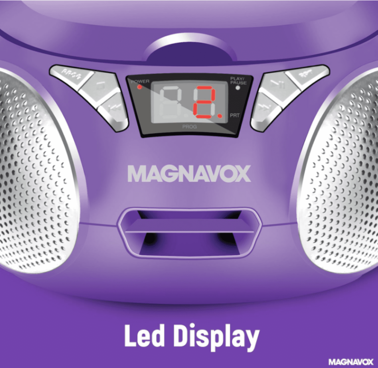 Magnavox Portable CD Boombox with FM Stereo Radio, Top-Loading CD Player, AUX Input, LED Display, AC/DC Power, Battery Operated Boombox, Purple