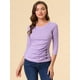 thumbnail image 4 of Top acanalado de decoración de los botones de punto sólido de las mangas del cuello en V de las mujeres 3/4 Morado claro XL, 4 of 6