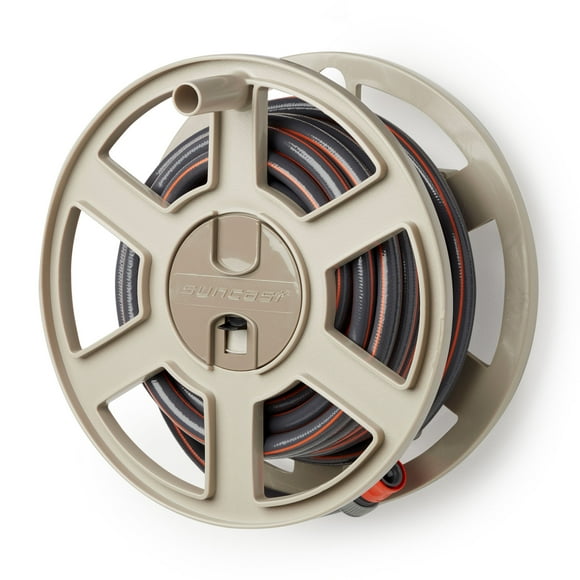Suncast Sidewinder 100 Foot Wall Mount Garden Yard Outdoor Hose Reel, Taupe