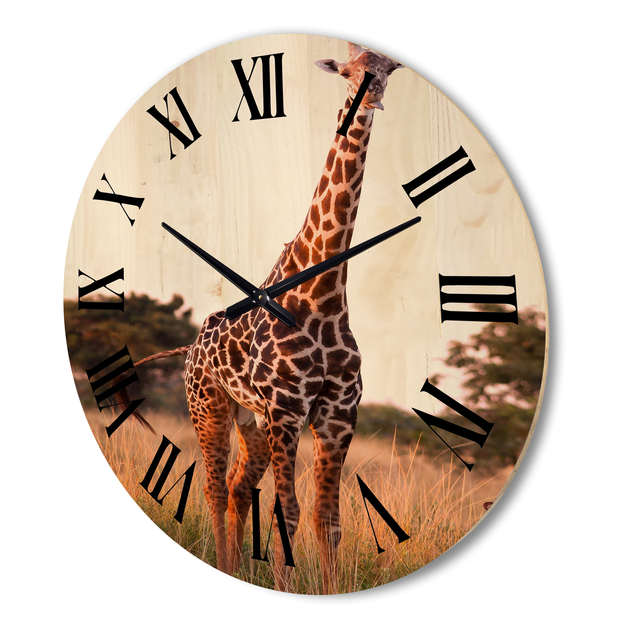Designart 'African Giraffe In The Wildlife I' Farmhouse Wood Wall Clock