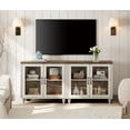 thumbnail image 2 of Farmhouse TV Stand for TVs Up to 75 inch, Glass and Wooden Universal TV Stand with 2 Storage Cabinets, Entertainment Center, Console Table for Living Room, Bedroom, Rustic White, 2 of 8