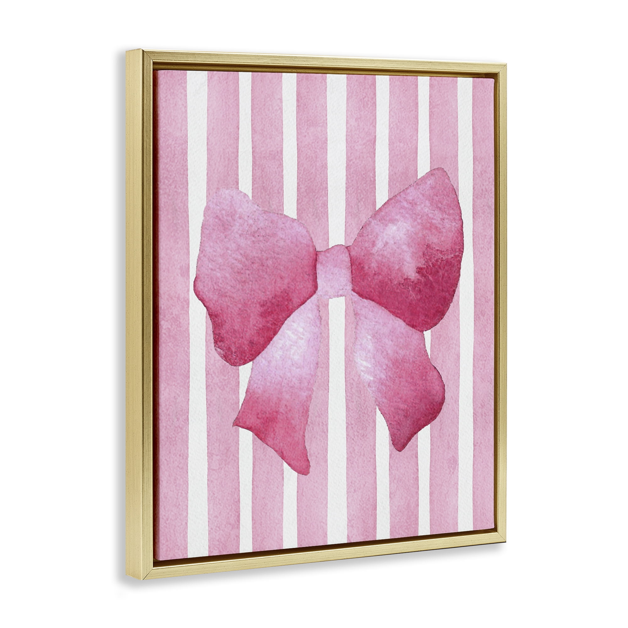 Stupell Industries Chic Bow on Pink Stripes Gold Framed Floater Canvas Wall Art, design by Camila Juncos