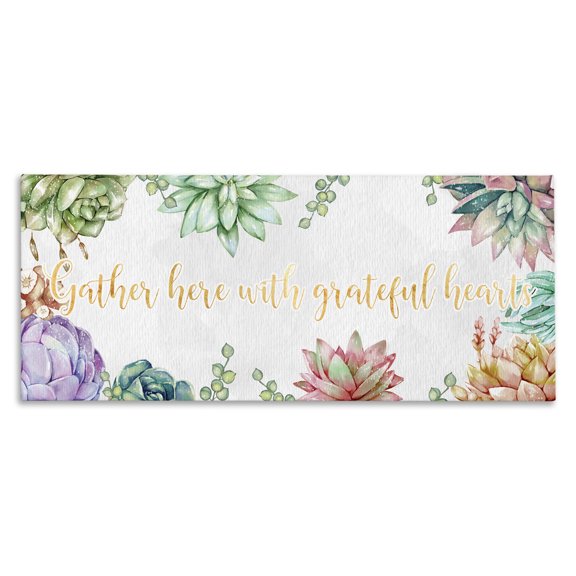 Stupell Industries Farmhouse Gather With Grateful Hearts Chic Succulent Florals Canvas Art, 24 x 10, by Ziwei Li