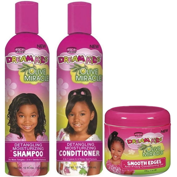 African Pride Dream Kids Olive Miracle Detangling Moisturizing 3 SET [Shampoo & Conditioner & Smooth Edges] * BEAUTY TALK LA *