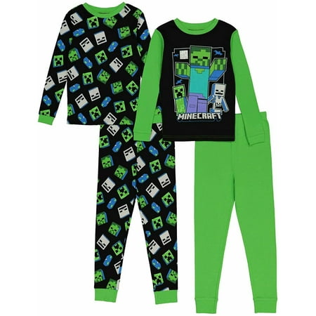 

Minecraft 4 PC Long Sleeve Tight Fit Cotton Pajama Set Boy Size 10