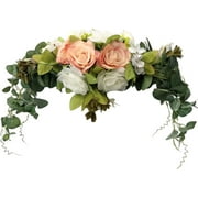 HAOSHICS Wedding Arch Flowers, 30 Inch Rustic Artificial Floral Swag for Lintel, Arbor and Ceremony, Green Leaves Rose Peony Door Wreath Reception Backdrop Home Decoration, Champagne