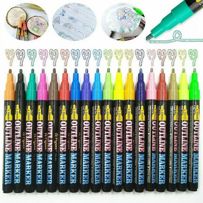 Doodle Dazzle Markers Double Line Outline Pens, 12 Colors Self Outline  Metallic 
