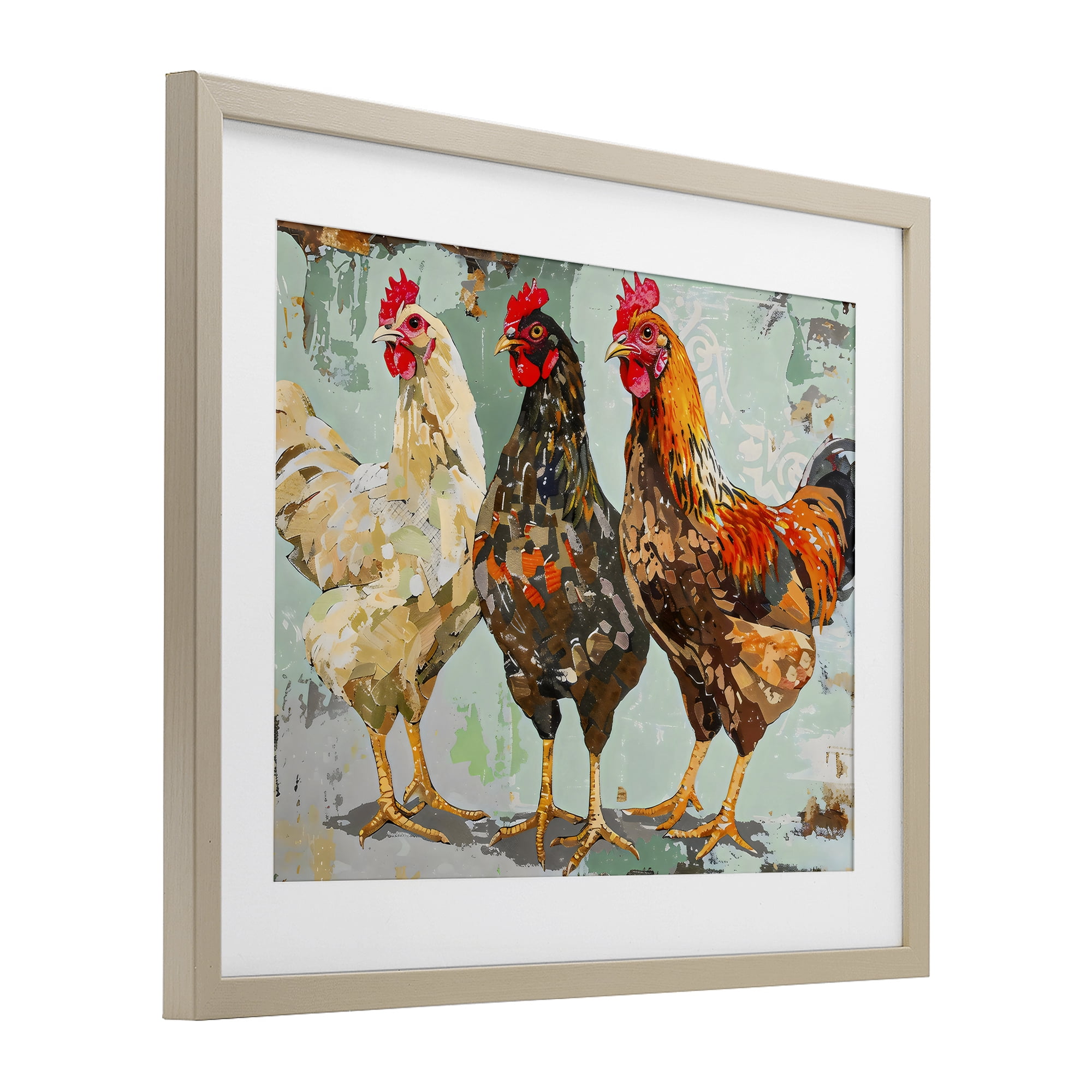 Stupell Industries Abstract Chickens Trio Birch Framed Print Under Glass, design by Creative Studio