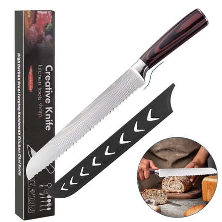 Remiawy Bread Knife, 8 inch Serrated Bread Knife , Stainless Steel Bread Cutter knife，Razor Sharp Wavy Edge for Homemade Bread, Bagels, Cake