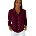 thumbnail image 4 of Cardigan Sweaters for Women, Long Sleeve Lapel Collared Knitwear, Button Down Tops for Winter Outerwear 2026 Wine S, 4 of 4