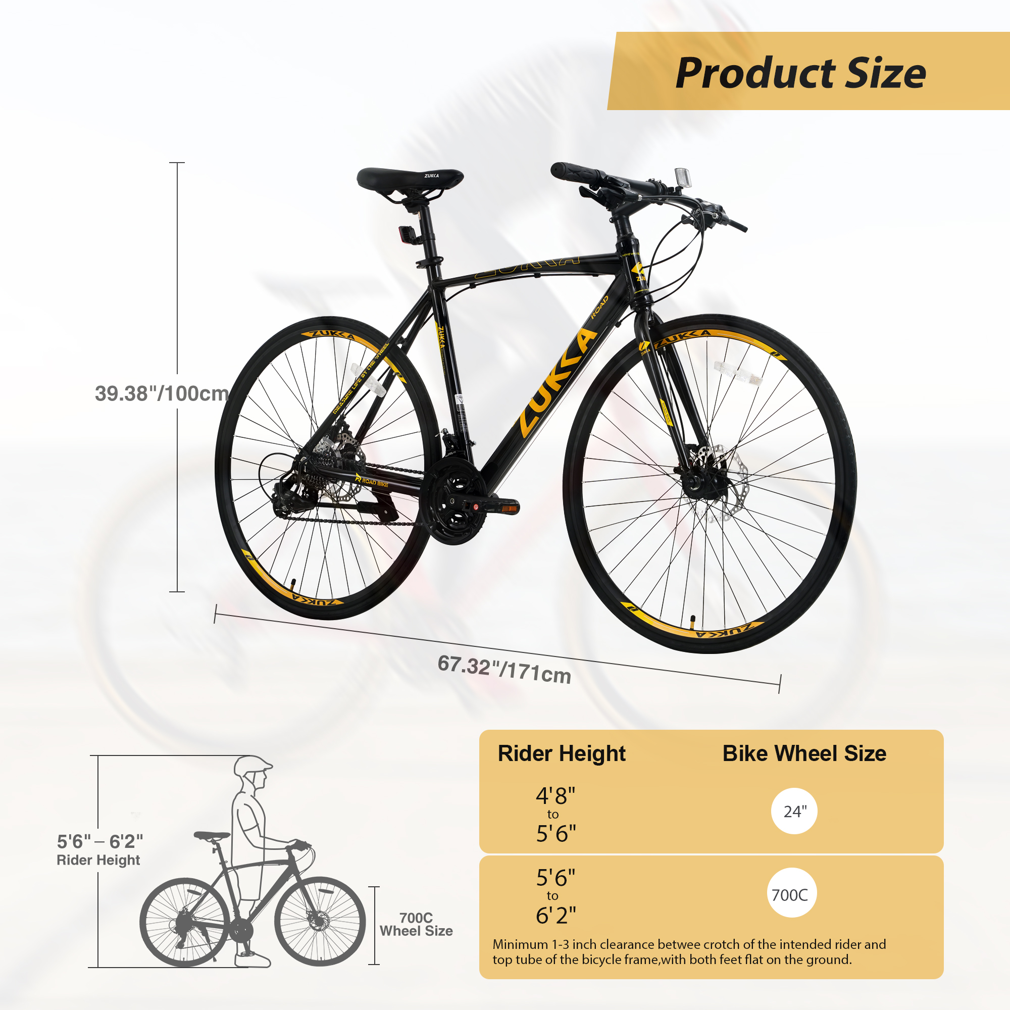 Zukka Road Bike 700C 24 Speed Aluminum Alloy Frame Bicycle for Unisex Adult Hybrid Bike Black - image 3 of 6