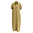 thumbnail image 6 of Sokhug Womens Maxi Shirt Dress Cotton Blend Short Sleeve Button Down Dress with Pockets Side Split Loose Casual Dresses, 6 of 6