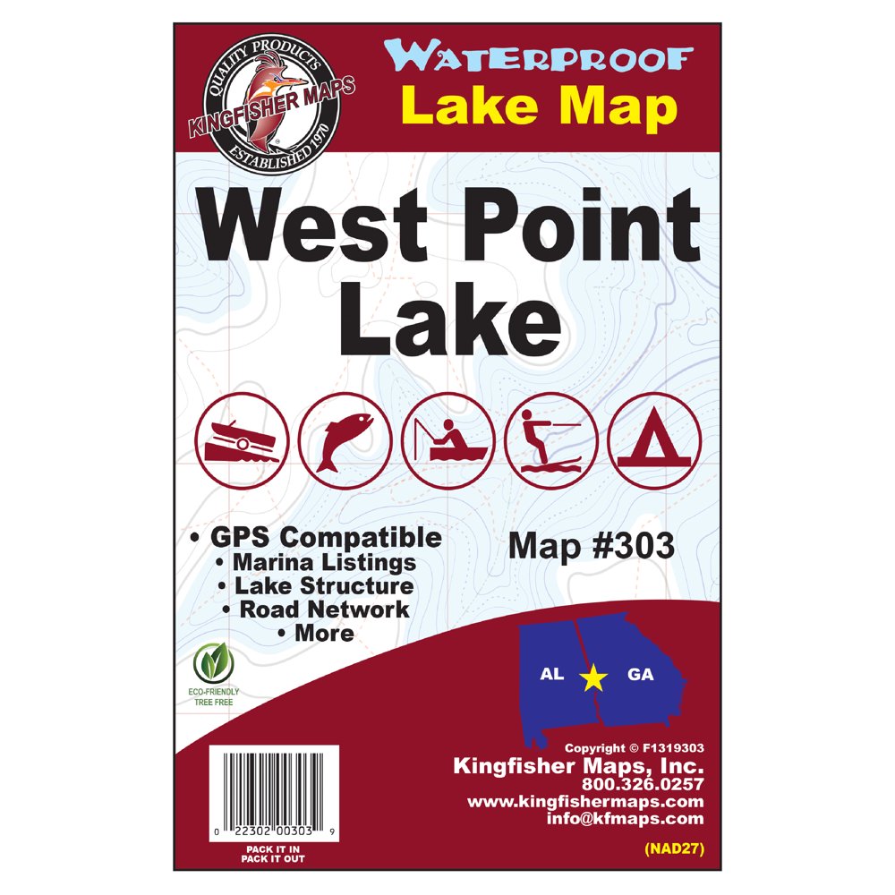 Kingfisher Maps Waterproof Topographical Lake Map West Point Lake
