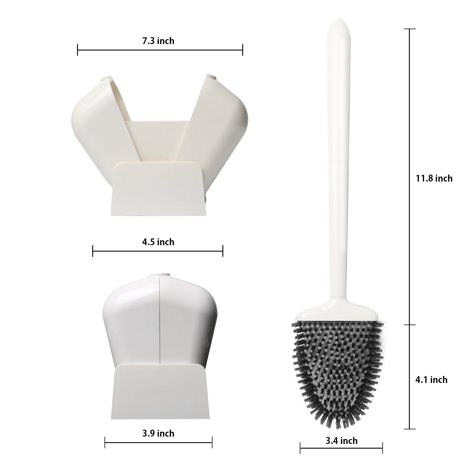 Bathroom Toilet Brush and Holder Set, Toilet Bowl Cleaner Bendable Tongue-Shaped Silicone Brush Head Anti Splash Bristles, Self Closing Quick Drying Holder in White