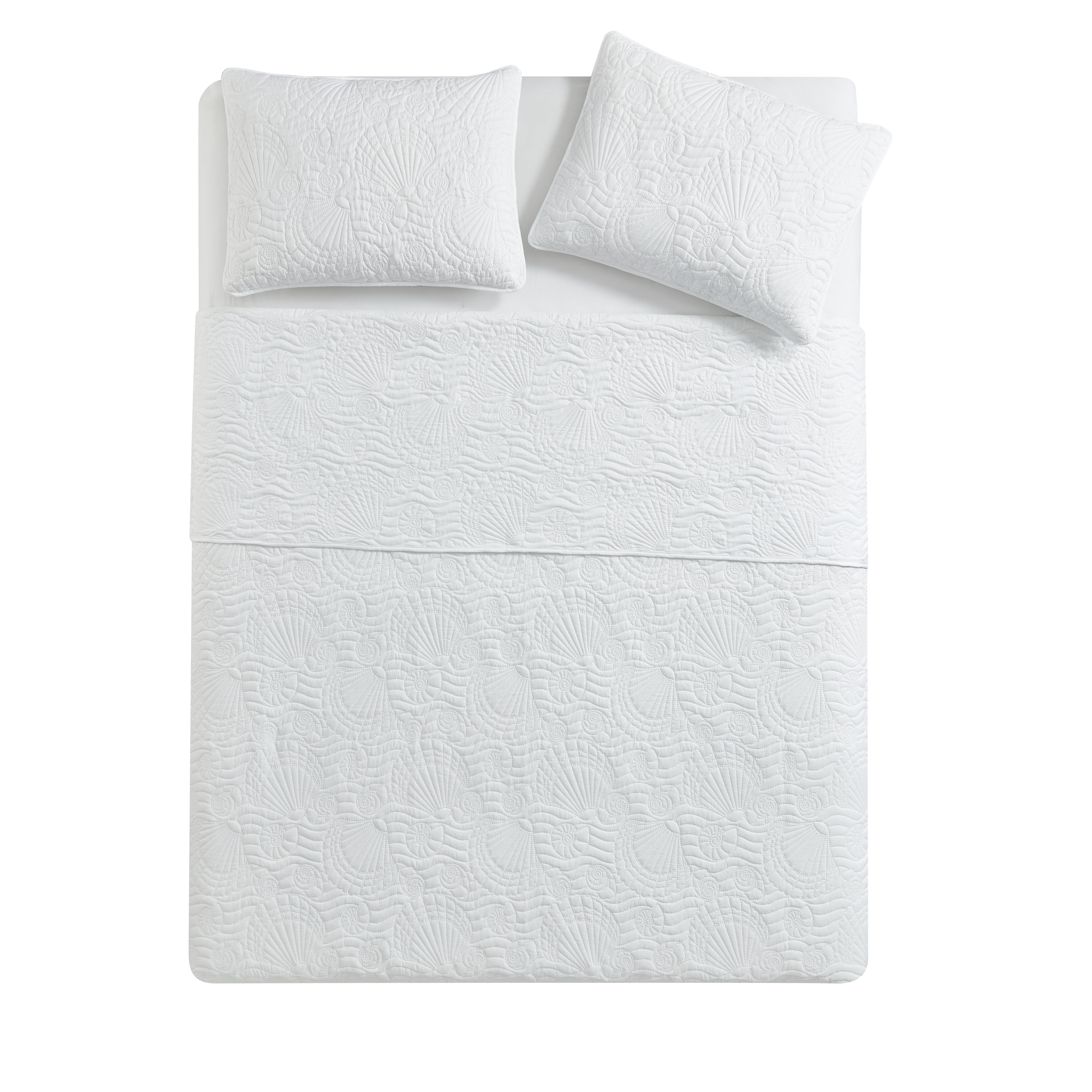 VCNY Home Ocean Coastal 3-Piece White Textured Seashell Quilt Set, King, Adult, Unisex