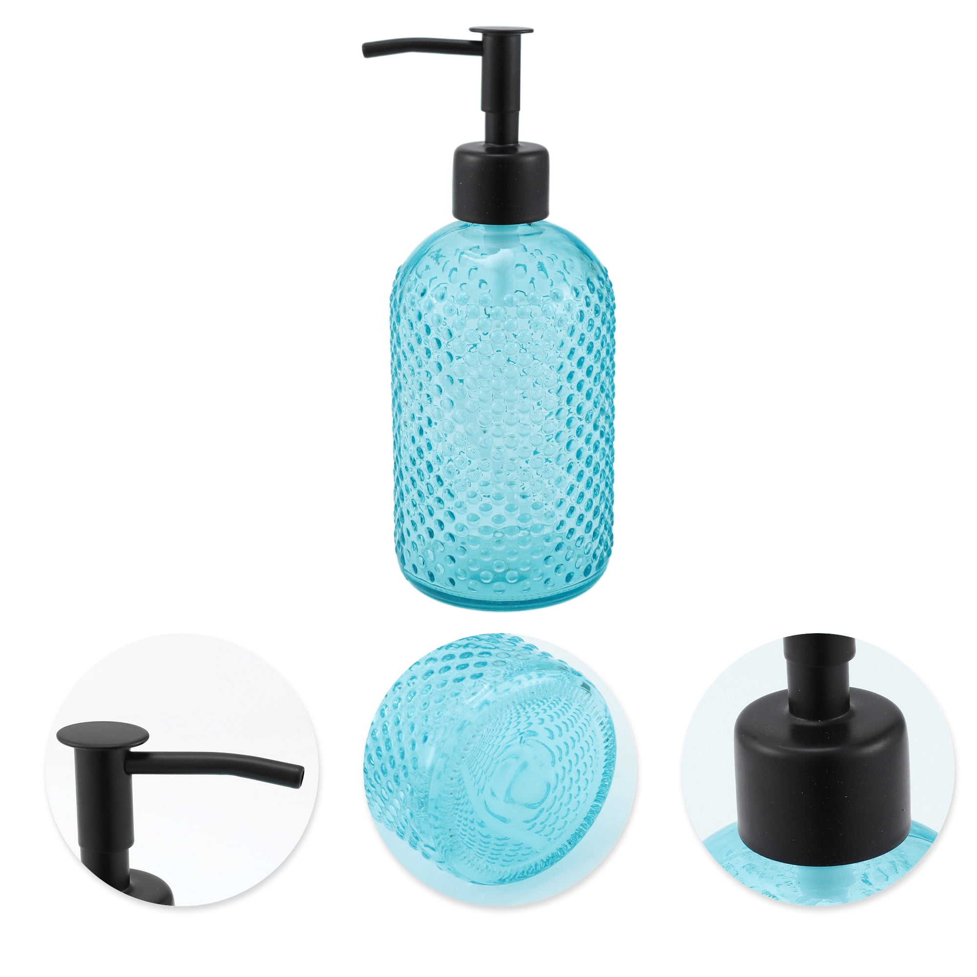 Unique Bargains 1 Pc Elegant Circle Raindrop Pattern Soap Pump Dispenser for Bathroom 13.52oz Blue Black
