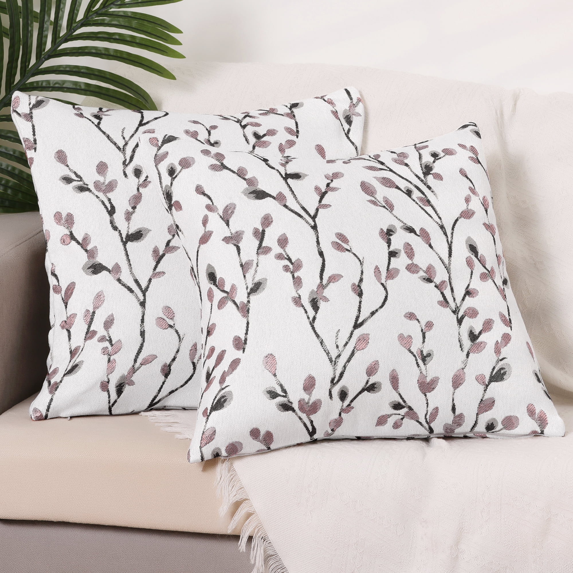 Unique Bargains Floral Pattern Decoration Throw Pillow Cover 2 Pcs Pink Flower 24" x 24"