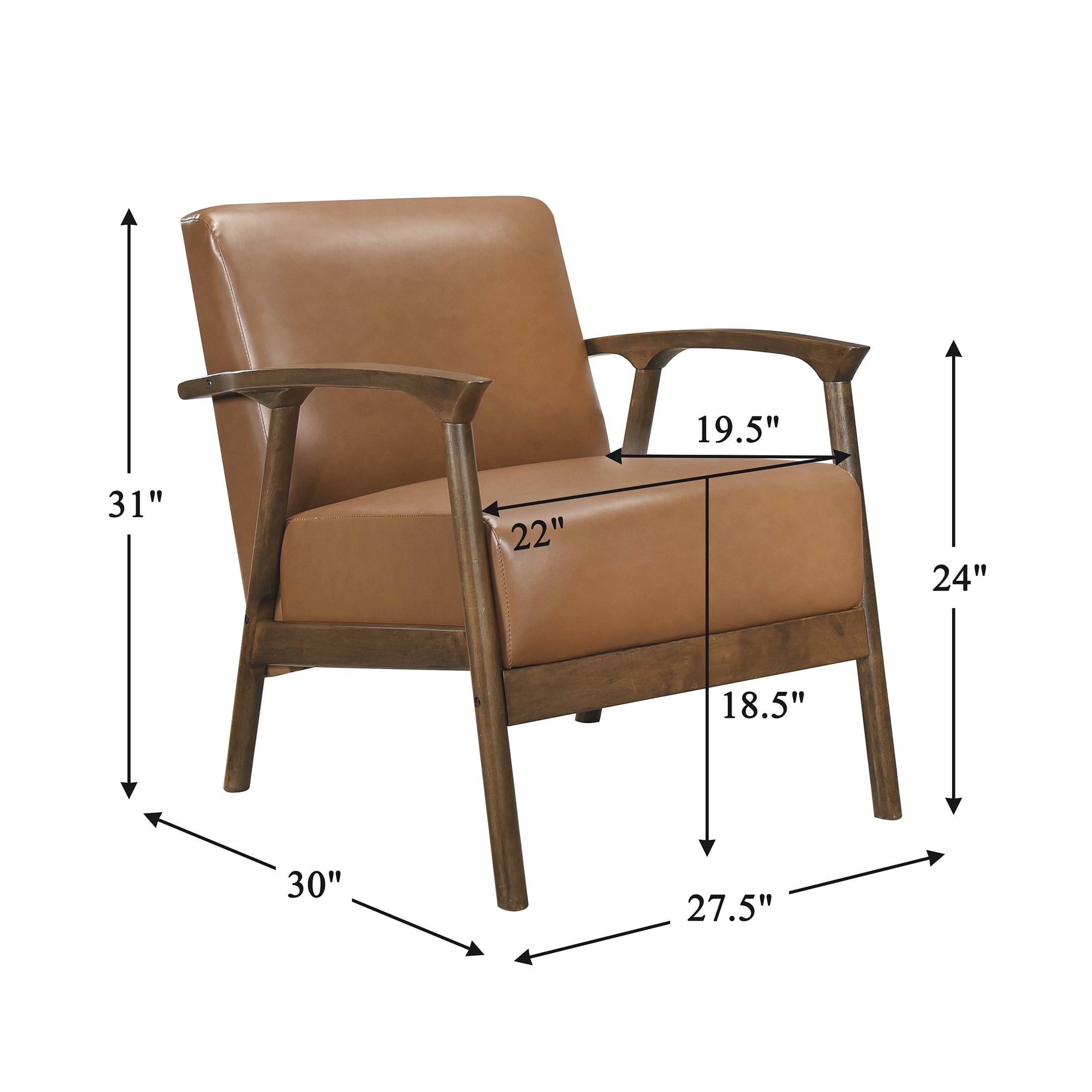 OakvillePark Tresthaven Wood Frame Faux Leather Accent Chair, Brown