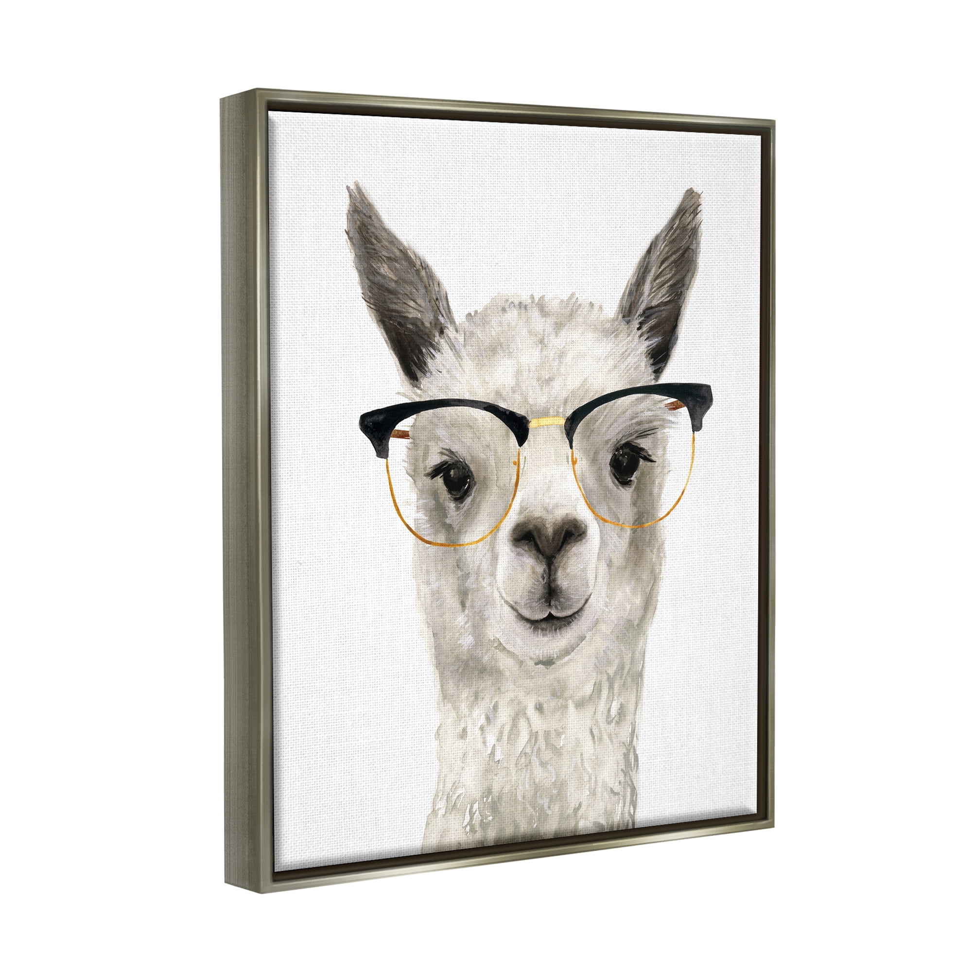 Stupell Industries Farm Animal Llama In Glasses Animals & Insects Painting Gray Floater Framed Art Print Wall Art