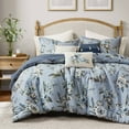 thumbnail image 2 of Blue Queen Vintage Floral Comforter Set 7-Piece, Cotton Blend Reversible Bedding with Bed Skirt, 2 of 17