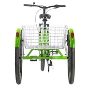 FICISOG Mountain Tricycle for Adults, 3 Wheeled 7-Speed Mountain Tricycle 24 inch 26 inch 27.5 inch Mens Womens Tricycles Cruiser Bike Featuring Disc Brakes, Cargo Basket