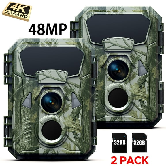 CAMPARK 2 Pack Trail Camera with SD Card 48MP 4K Game Hunting Deer Camera Night Vision Activated