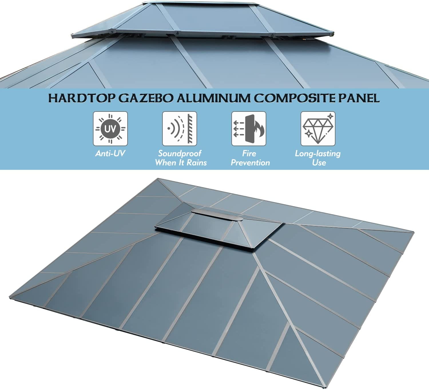 Richryce 12'x14' Hardtop Gazebo, Aluminum Frame, Double Roof