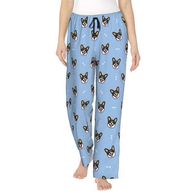 Balery Corgi Dog Pantalones de pijama para mujer, pijamas ultraligeros, pantalones de estar por casa-XX-Large