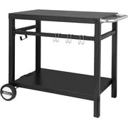 DSstyles Bar Cart, Outdoor Grill Cart, Pizza Oven Stand, BBQ Prep Table with Wheels & Hooks, Side Handle, Double-Shelf Grilling Cart, Tabletop Griddle Cooking Station for Bar, Patio, Kitchen (Black)