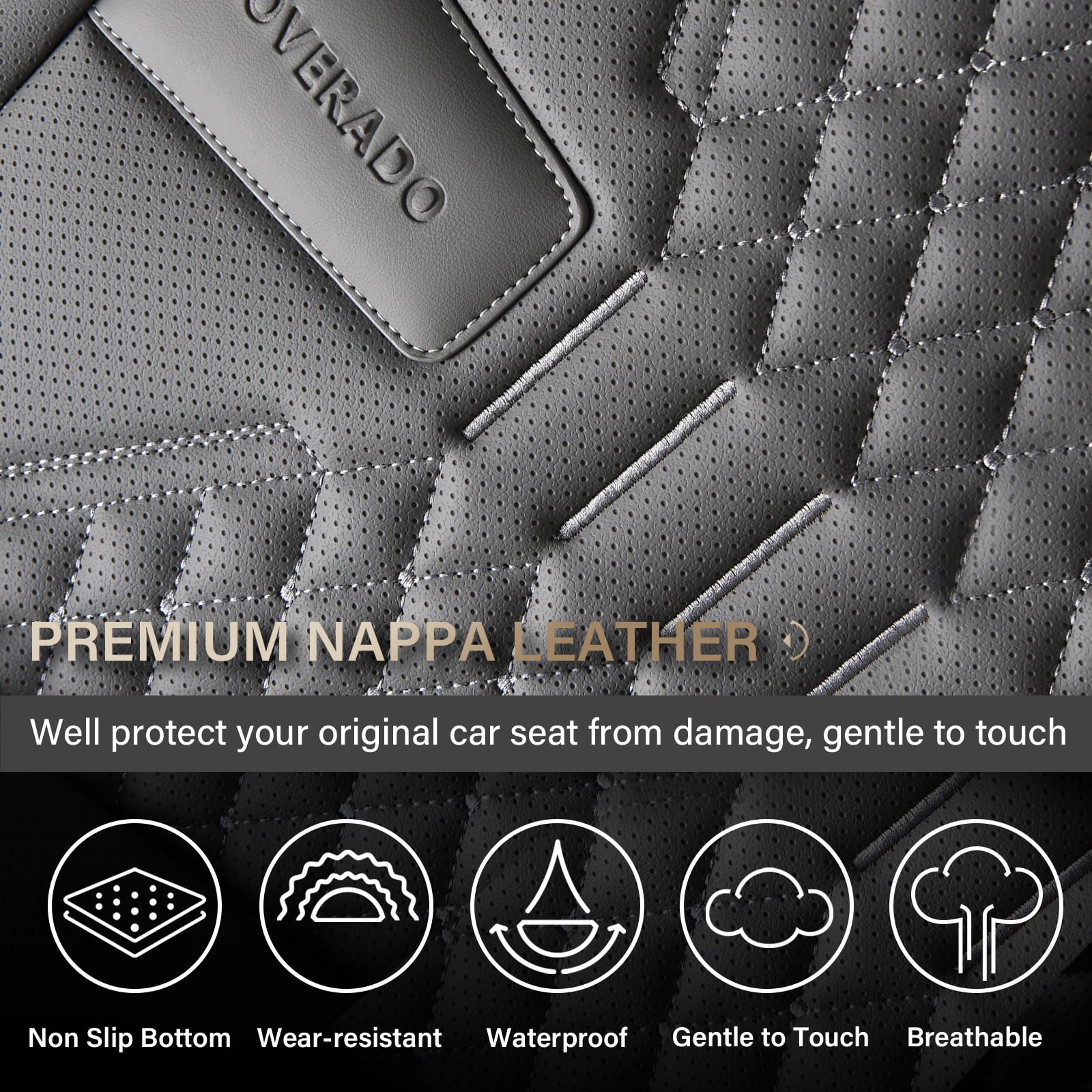 Coverado Gray Car Seat Covers Full Set, Premium Leather Front and Rear Split Bench Cover, Automotive Seat Protectors Universal Fit for Most Cars, SUVs and Trucks
