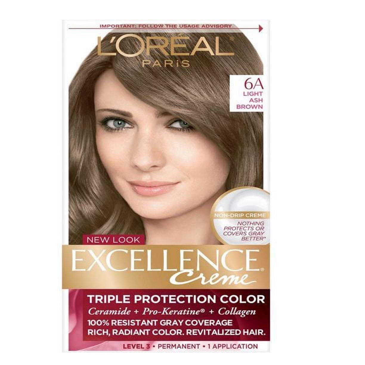 L'Oreal Paris Excellence Creme 6A Light Ash Brown Level 3 Permanent Hair Color, 1 Application, 4-Pack