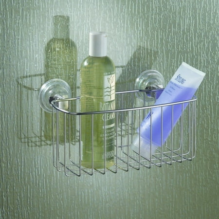 InterDesign Reo Power Lock Suction Bathroom Shower Caddy Basket for Shampoo, Conditioner, Soap, Stainless Steel