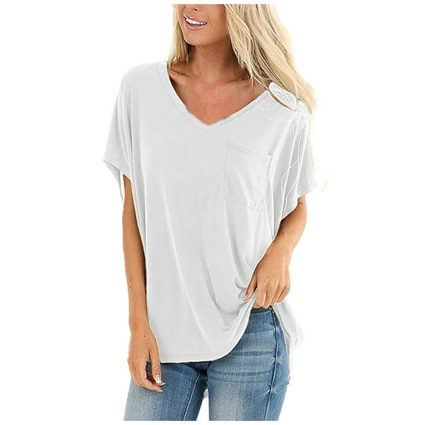 XZNGL Tops for Women Sexy Casual Fashion Women Solid V-Neck T-Shirt Short  Sleeve Casual Tee Tops Blouse Short Sleeve Tops for Women Casual Tops for  Women Fashion Tops for Women 