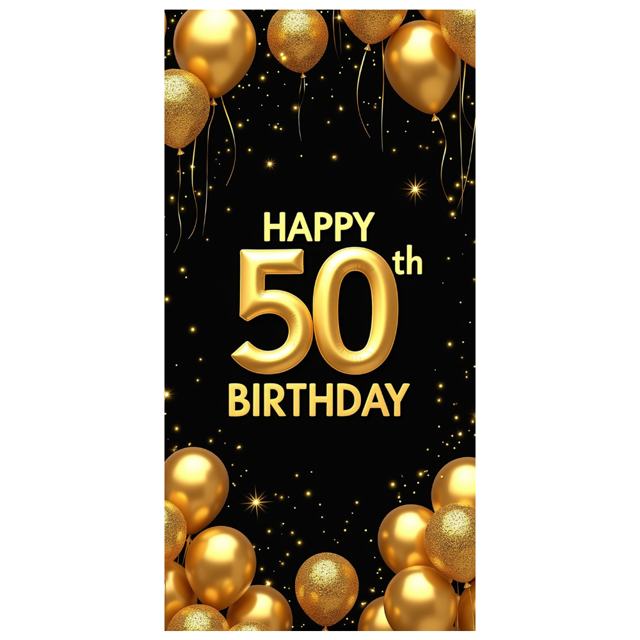 Golden Happy 50th Birthday Banner Background, Party Backdrop Decorations for Photography Props Birthday Party Celebration Photo Booth Decor