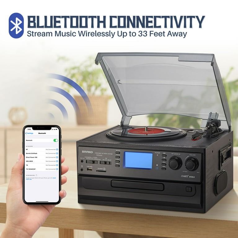 DIGITNOW Bluetooth Record Player Turntable with Stereo Speaker, LP Vinyl to  MP3 Converter with CD, Cassette, Radio, Aux in and USB/SD Encoding, Remote