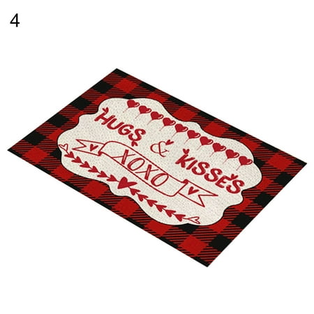 

Skys Plaid Place Mat Heat Resistant Anti-slip Flax Valentine s Day Romantic Red Dining Table Mat for Kitchen