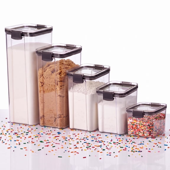 Flour Sugar Storage Containers, Airtight Clear Plastic Food Storage Container Set for Kitchen Organization (5-Piece)