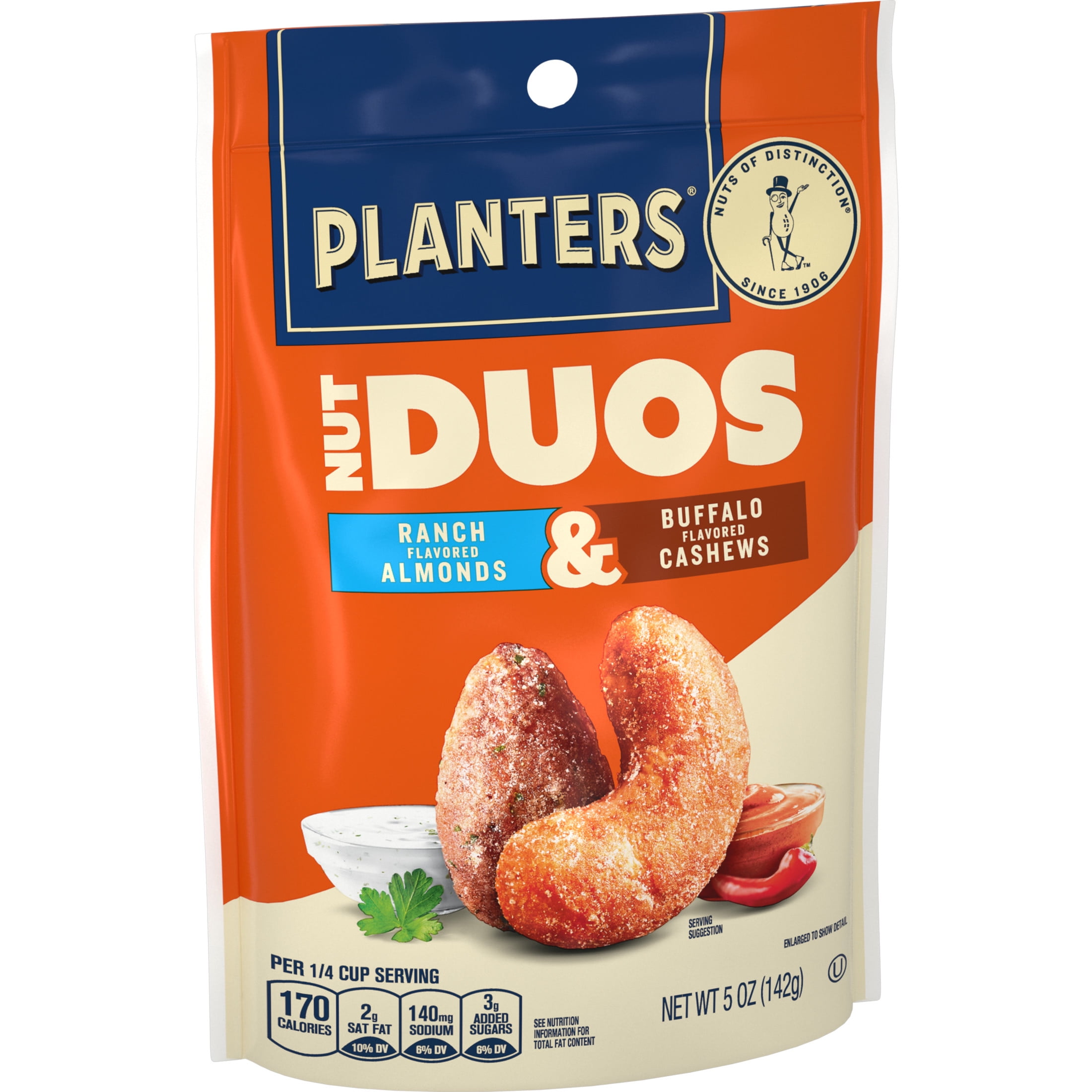 (6 pack) PLANTERS Nut Duos Buffalo Cashew and Ranch Almond, 5 oz Resealable Bag