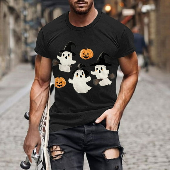 Pisexur Mens Shirts Mens Pullover Men's Halloween Printed Round Neck Short Sleeved Blouses/T-shirt Black,5XL
