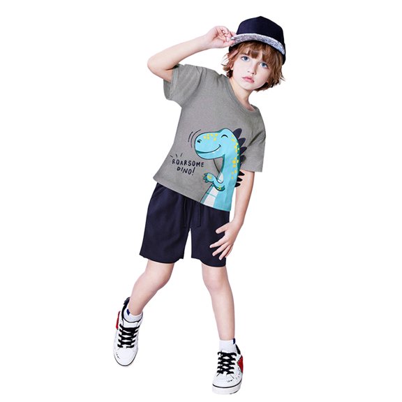 Otqutp Kids Cute Clothing Sets Toddler Boys Short Sleeve Cartoon Dinosaur Prints T Shirt Tops Shorts Child Kids Outfits for 1 to 5 Years