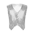 thumbnail image 3 of Sholeno Boys Girls Glitter Sequine Hip-hop Jazz Dance Vest Waistcoat Party Stage Performance Costume Silver 11-12, 3 of 7