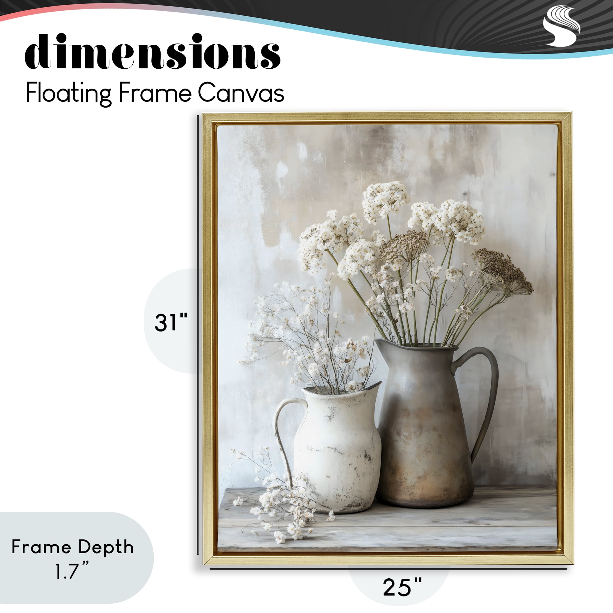 Stupell Industries Rustic Flower Arrangement in Pitchers Gold Framed Floater Canvas Wall Art, design by Creative Studio