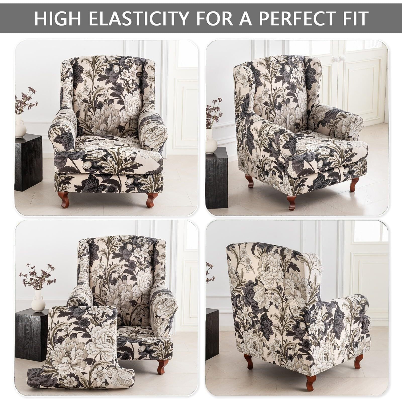 LKJYER Wing Back Wing Back,Stretch Printed Wingback Chair Slipcover with Elastic Bottom,No-Slip Universal Four Seasons for Armchair Sofa Cover Home Decoration