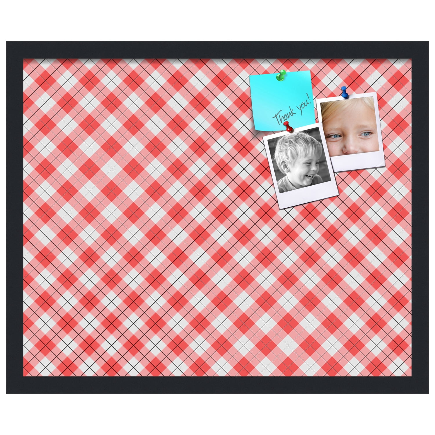 PinPix ArtToFrames 20x16 Custom Cork Bulletin Board Argyle Red   Poster Board Has a Fabric Style Canvas Finish, Framed in Satin Black (PinPix-646)