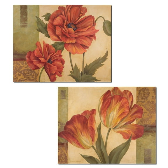 Memories of Sienna I Beautiful, Vintage Red Flower Prints; Floral Decor; Two 14x11 Poster Prints