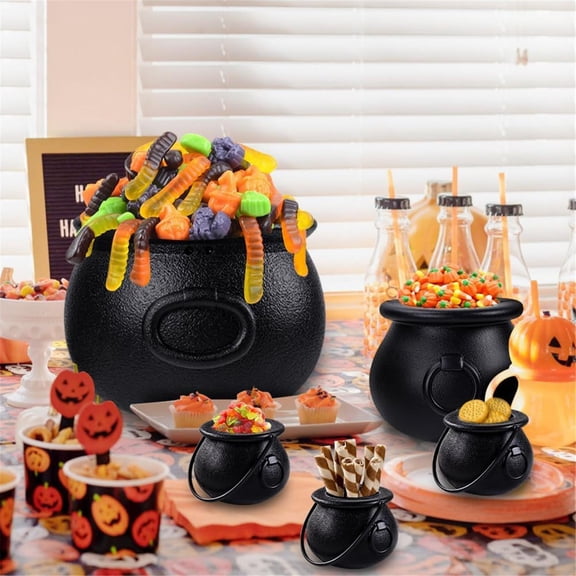 Noothes Black Plastic Witch Cauldron, Large Halloween Candy Bowl Bucket Kettle Cauldron Halloween Decor for Indoor Party and St. Day Celebrations