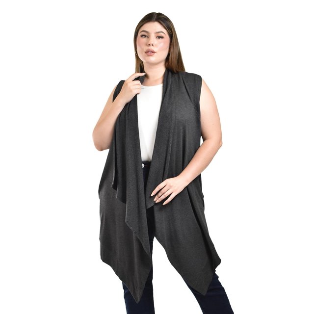 Chaleco largo asimetrico Roman Fashion /Tallas Extras, 11970 (Negro) negro 40